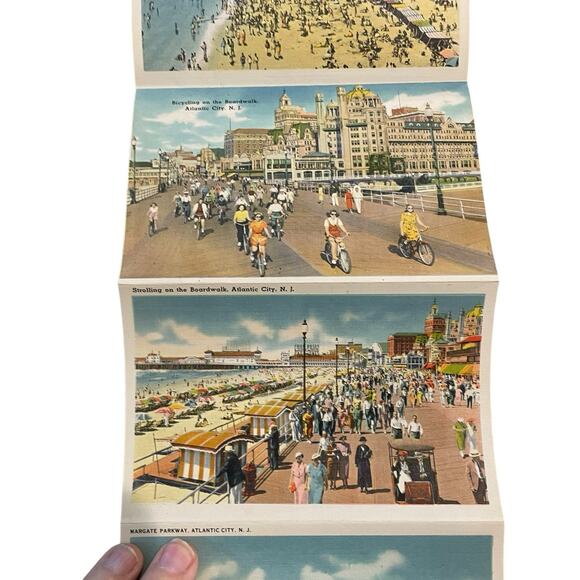 Vtg Souvenir Folder Atlantic City Photos 18 Two Sided Color Scenes 1940's Art - Picture 6 of 13